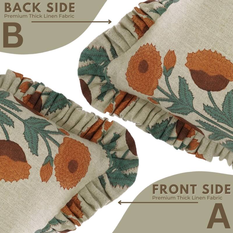 Fabdivine Orange Handmade Flower Pattern Thick Linen Block Print Pillow Cover