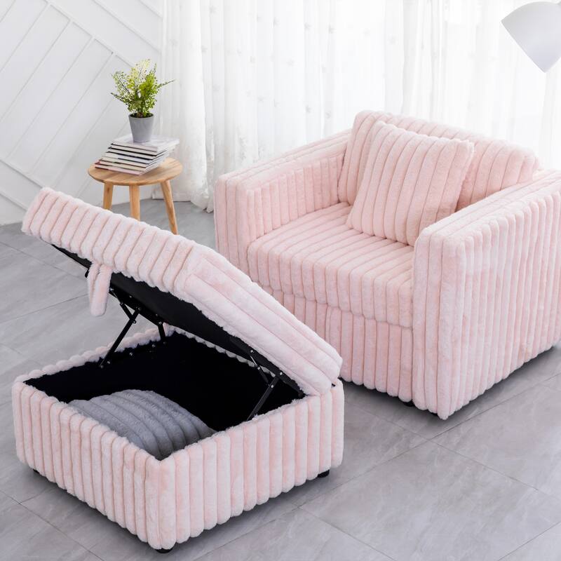 44.9" Soft Modular Sofa Single in Light Pink, Comfortable & Stylish with Ottoman and Storage