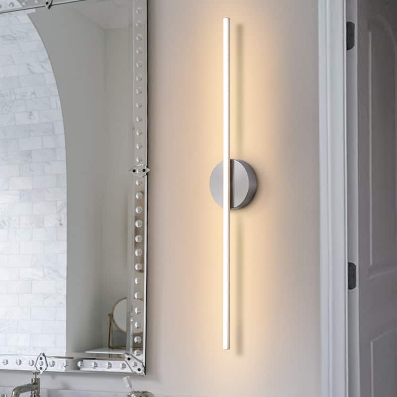 Modern 1-Light Dimmable LED Linear Bathroom Vanity Light - Nickel - 30.7" W × 2.2" D × 4.7" H