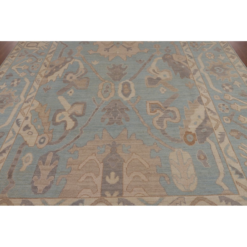 Light Blue Oushak Vegetable Dye Rug Hand-Knotted Wool Carpet - 8'1"x 10'1"