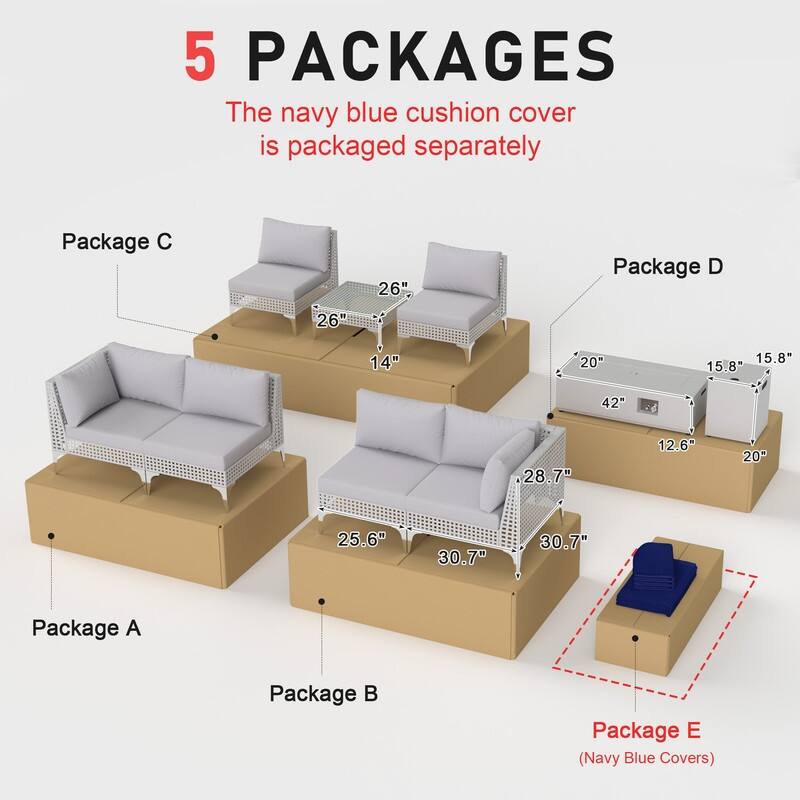 FINCATI Oversized Outdoor Furniture with Rectangular Fire Pit Table, 9-piece Luxurious High-back Patio Wicker Conversation Set