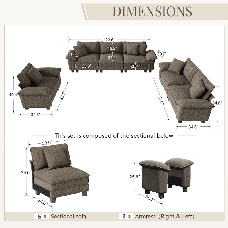 MAISON ARTS 3-Piece Sofa Set for Living Room, Comfy 3-Seater with Loveseat or Armchair, Modular Sectional Couch with Pillows