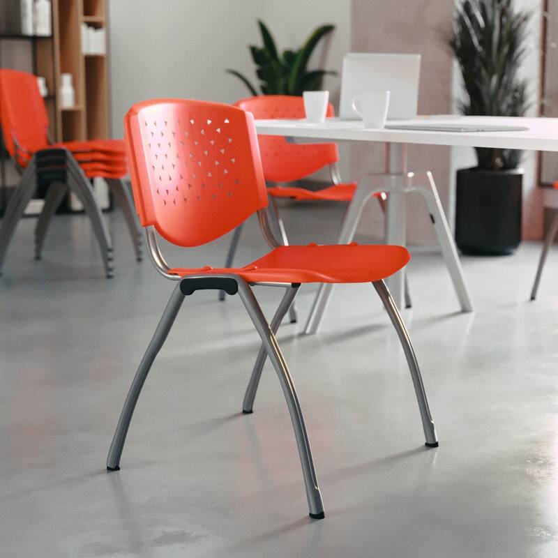 5 Pack 880 lb. Capacity Plastic Stack Chair with Powder Coated Frame - Orange