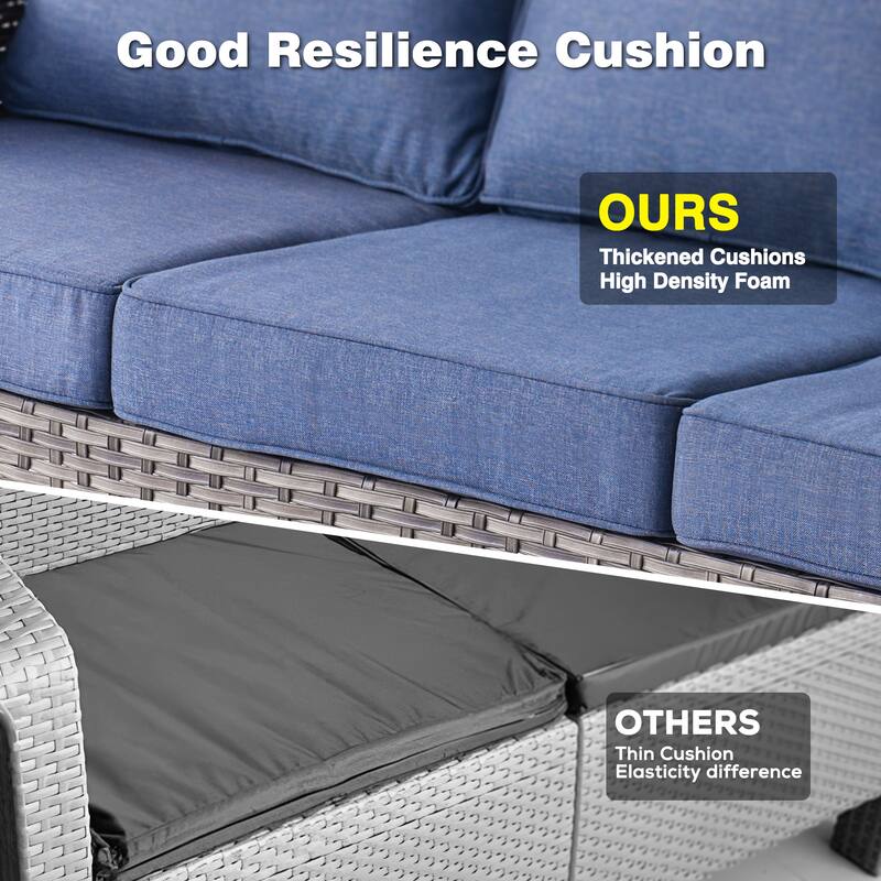 OVIOS 9-piece Patio Wicker Swivel Rocking Chair Set With Fire Pit