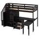 preview thumbnail 26 of 110, Twin/Full Size Loft Bed with Storage Staircase, Wardrobe and Desk, Solid Wood Loft Bedframe with 2 Storage Drawers and Shelves