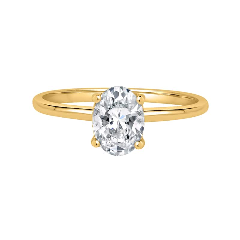 Auriya Lab Grown 1 3/5ct Oval Cut Hidden Halo Solitaire Diamond Engagement Ring in 14k Gold Certified (H-I, SI1-SI2) - Yellow - 7.5