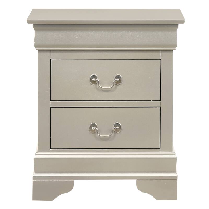 2-Drawer Silver Champagne Nightstand with English Dovetail Drawers, 24 Inch Durable Wood Bedside Table