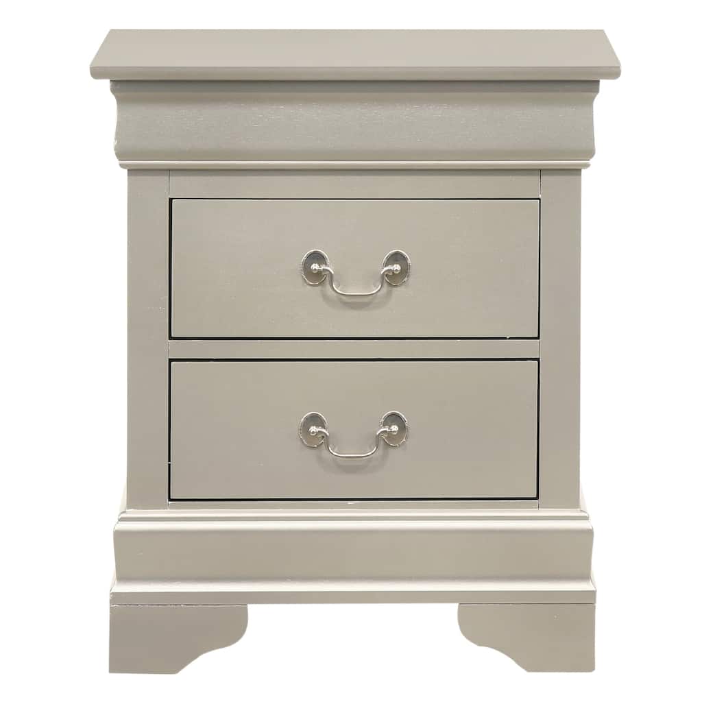 2-Drawer Silver Champagne Nightstand with English Dovetail Drawers, 24 Inch Durable Wood Bedside Table