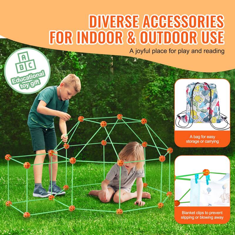 Fort Building Kit for Kids, Educational Gift for 4 5 6 7 8+ Year Old Boys & Girls, Indoor Outdoor Play Tent Construction Toys