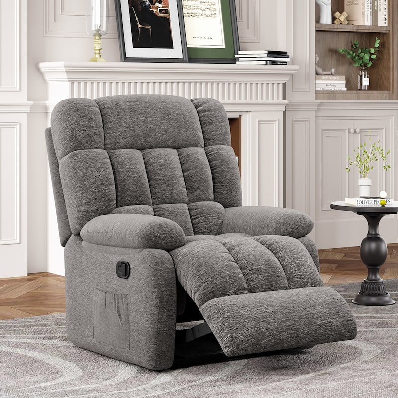 Upholstered Rocker Recliner Chair with Side Pocket,Ergonomic 110°-160°Adjustable Reclining Chairs,Sofa Chair with Footrest