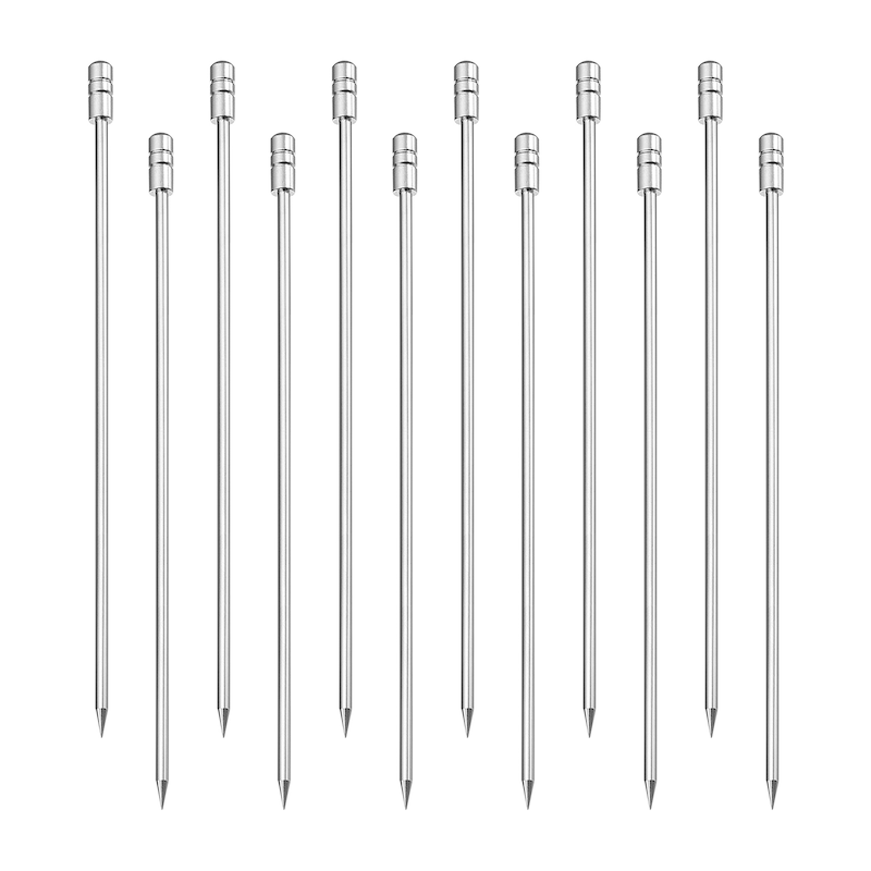 Metal Cocktail Toothpicks Cylinder Drink Picks Cocktail Skewers 12Pcs - Silver