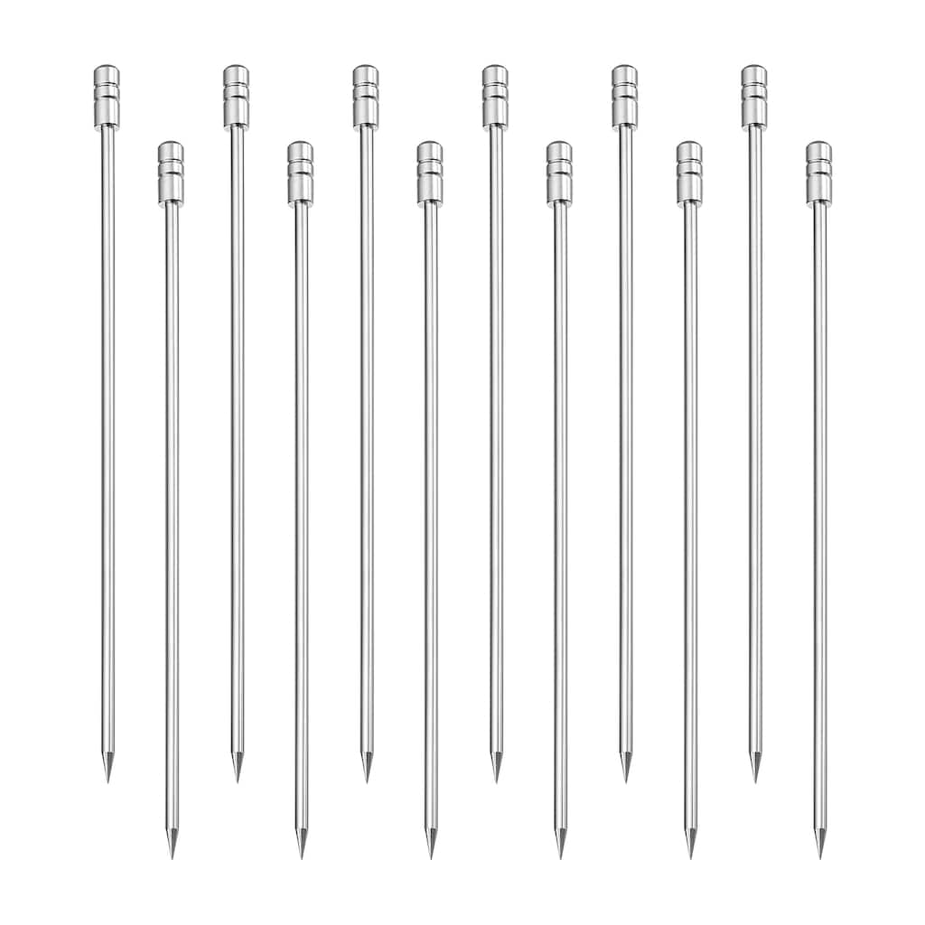 Metal Cocktail Toothpicks Cylinder Drink Picks Cocktail Skewers 12Pcs - Silver