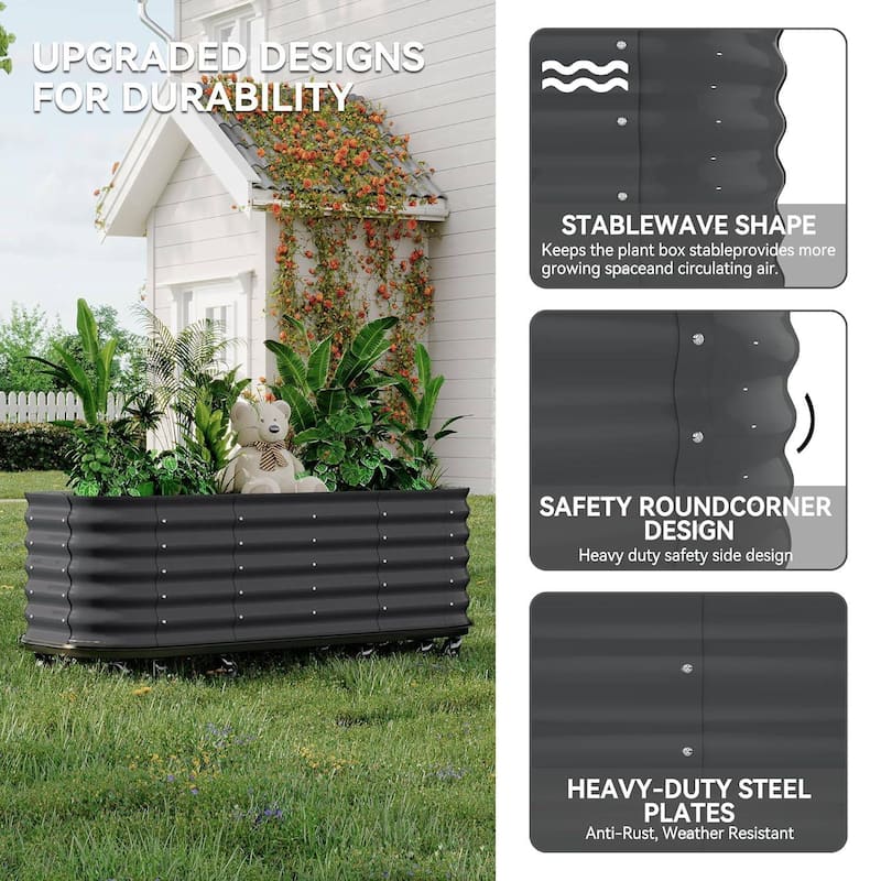 94.5" Self-Watering Rolling Metal Garden Bed - 1 PC