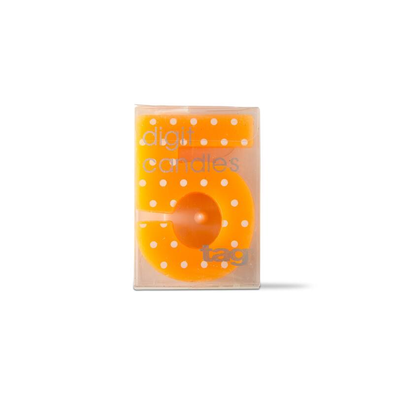 Five Digit Party Candle Dots - Orange Multi Birthday Cake Candles, Paraffin Wax, 1.375" x 0.5" x 1.875"