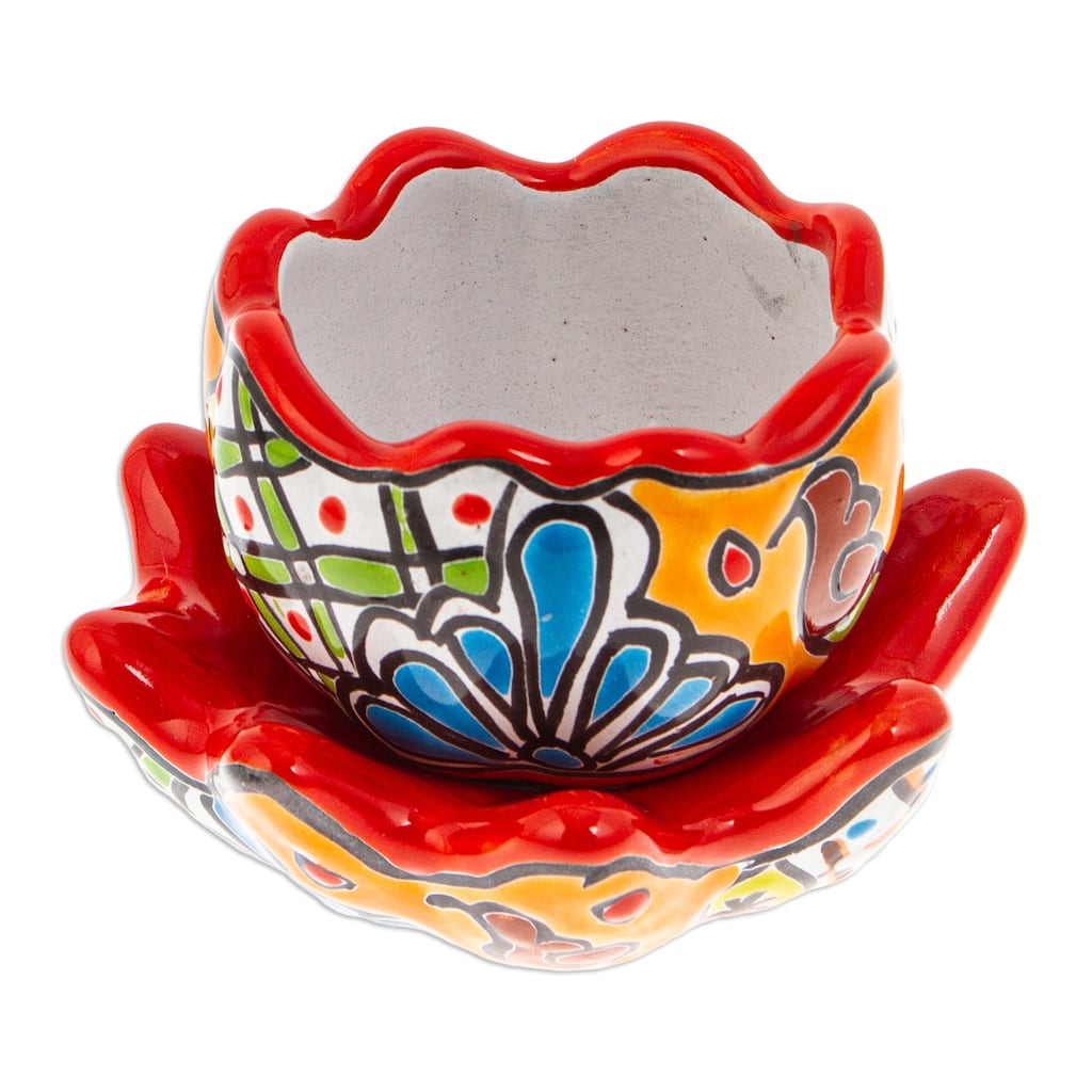Novica Handmade Talavera Eden In Strawberry Ceramic Flower Pot