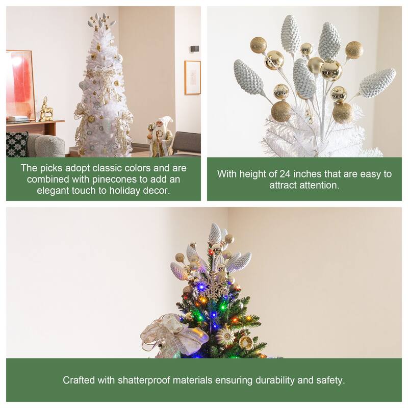 Glitzhome 4-Piece 24"H Pinecone Picks or Candy Ribbon Bow Christmas Tree Toppers