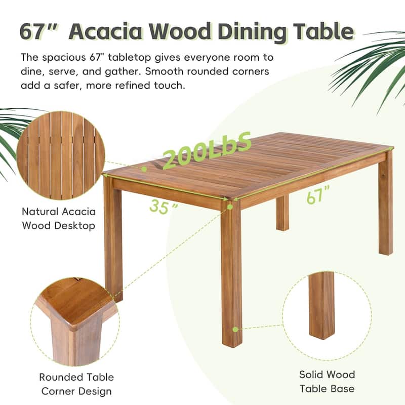 7-Piece Patio Dining Set, 67" Wooden Dining Table with 6 Rattan Chairs