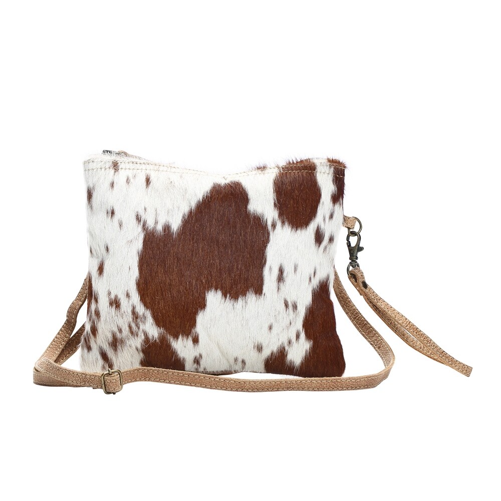 Shop Brown And White Genuine Hair On Cowhide Leather Dual Strap