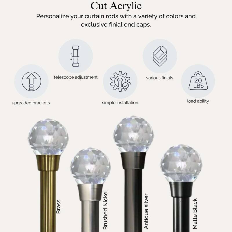 Linen Avenue Cut Acrylic Single and Double Window Curtain Rod Set