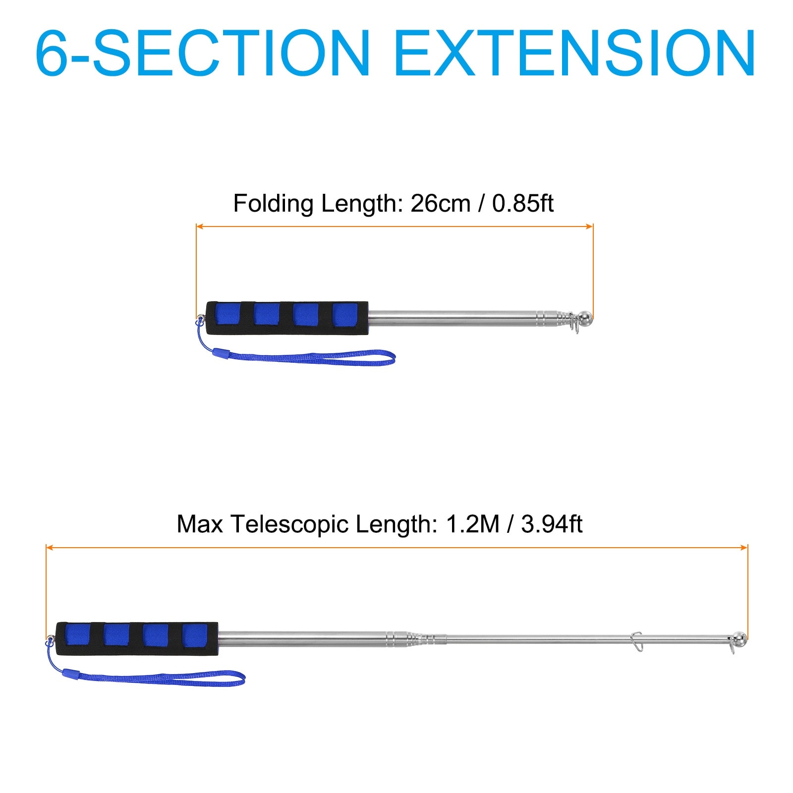 Telescopic Handheld Flagpoles Sponge Handle Stainless Steel Telescoping Flag Poles Tour Guide Flag Pole