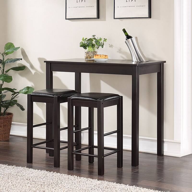 3 Piece Wood Dining Set Counter Height Table and Cushioned Stools - 13.5" W x 14" L x 25" H