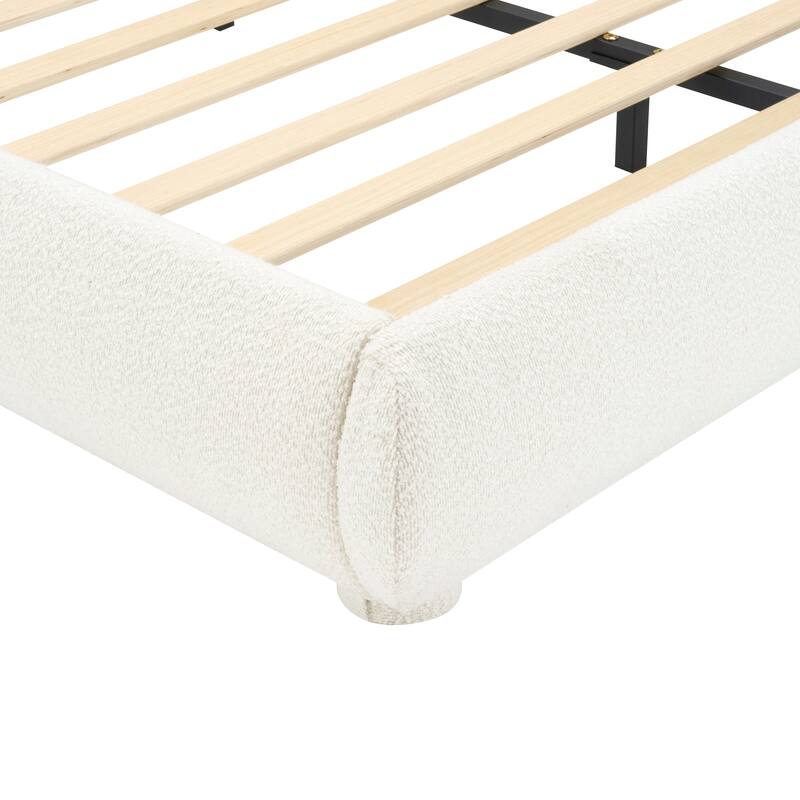 Boucle Bed Frame, Upholstered Cloud Platform Bed with Headboard, Anti-Collision Soft Rounded Corners, No Box Spring Required