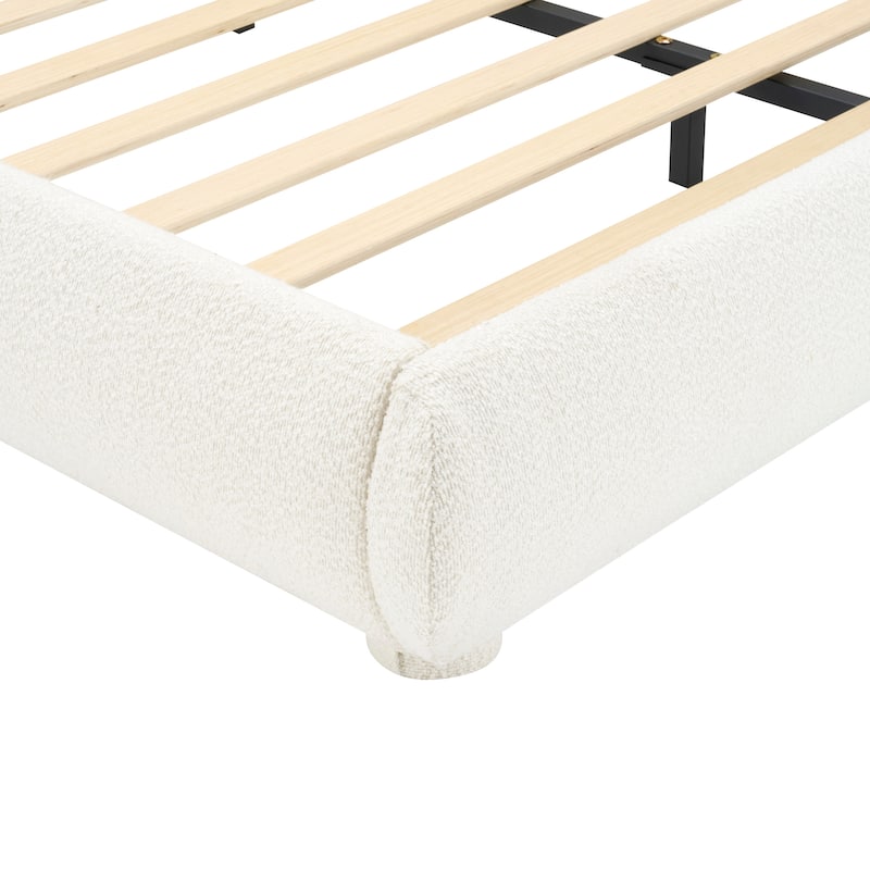 Christopher Knight Home - Dreamy Simple Modern Cream Boucle Upholstered King Bed with Curved Headboard