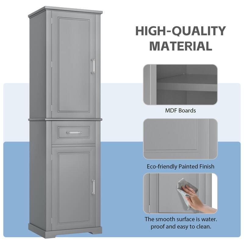 Bathroom Storage Cabinet Set of 2, Freestanding Storage Pantry with Adjustable Shelf & Racks
