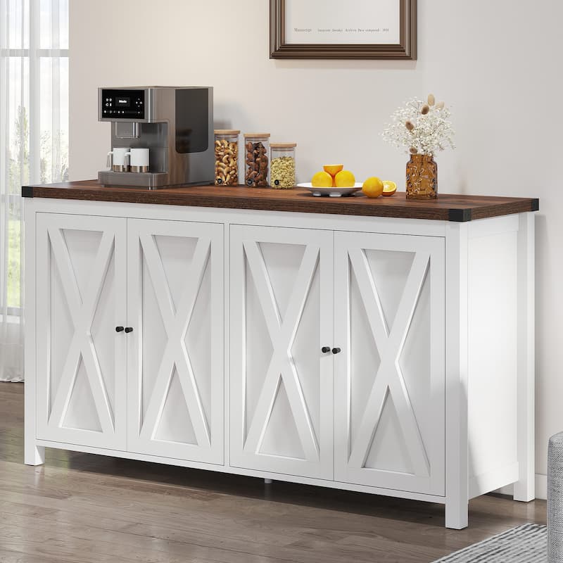 Moasis 55-inch Farmhouse Four-Door Buffet Cabinet Storage Kitchen Sideboard Buffet Table