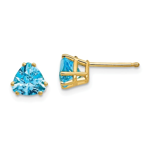 14K Yellow Gold 6mm Trillion Blue Topaz Earrings by Versil. Opens flyout.