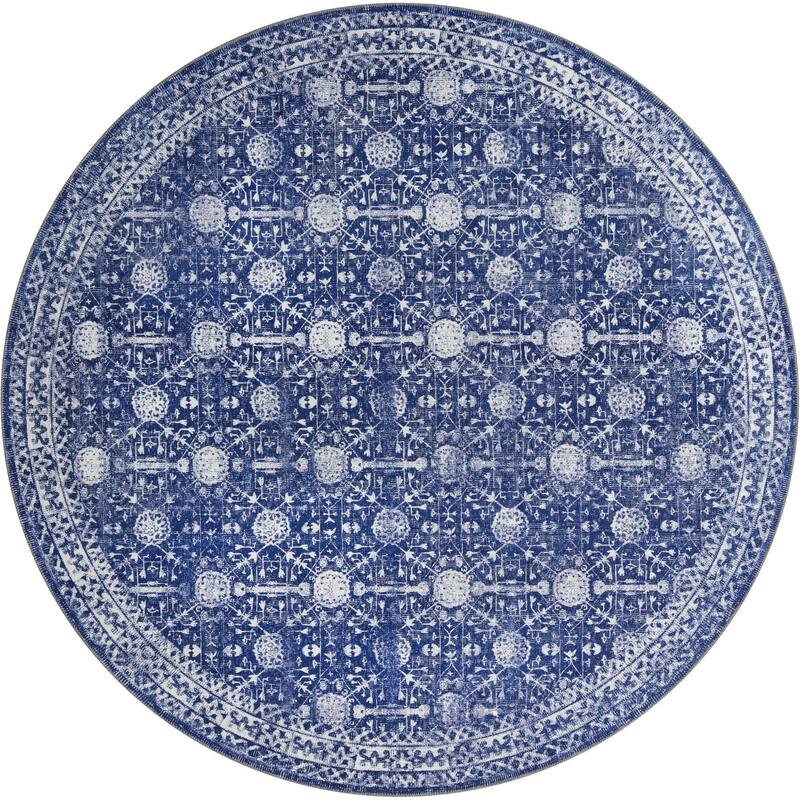 Transitional Rine Collection Area Rug - 7'6" Round - Navy Blue