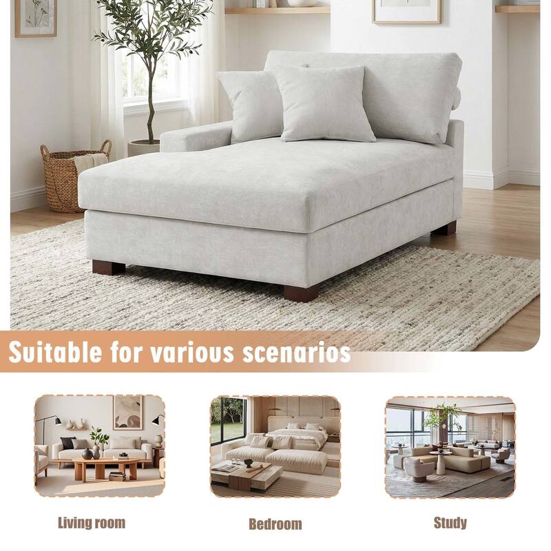 Oversized Chenille Modular Chaise Lounge With Deep Seat