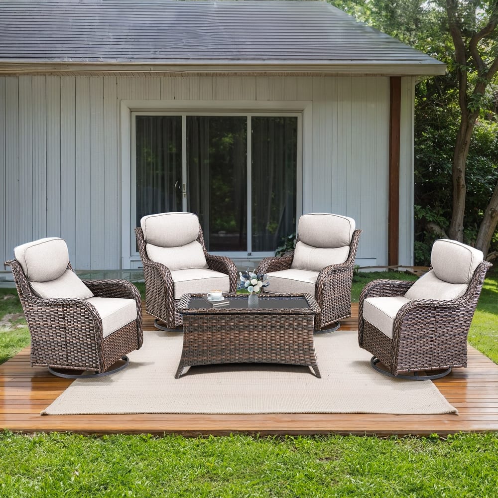 Gymojoy 5-Piece Patio Furniture Set with Swivel Glider Chairs, 6-Inch Ultra-Plush Cushions & Water-Resistant Olefin Fabric
