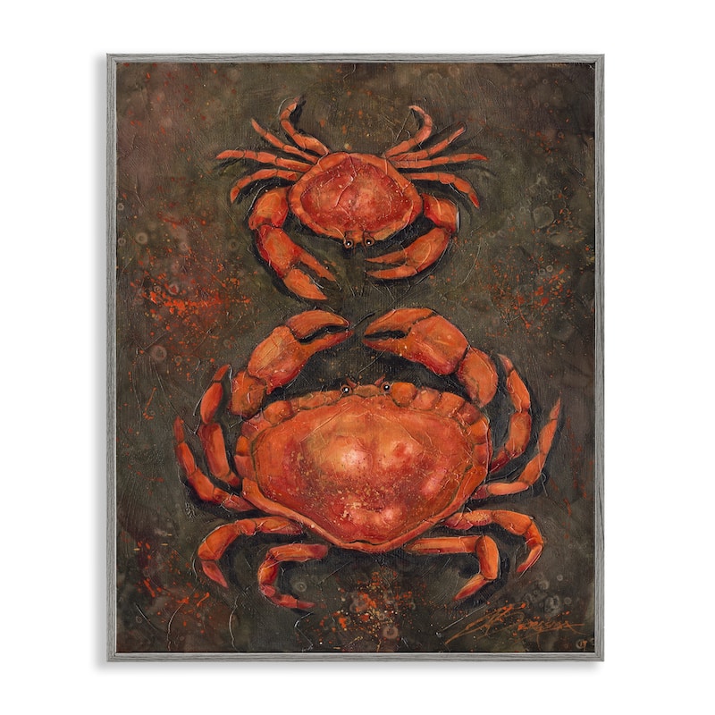 Stupell Small & Large Crab Pair Framed Giclee Art Design By Jody Bergsma - 11 x 14 - Grey