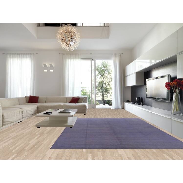 Hand Knotted Oriental 100% Wool Carpet Modern Solid Navy Blue & Blues Gabbeh Area Rug - 13' 10'' X 10' 1''