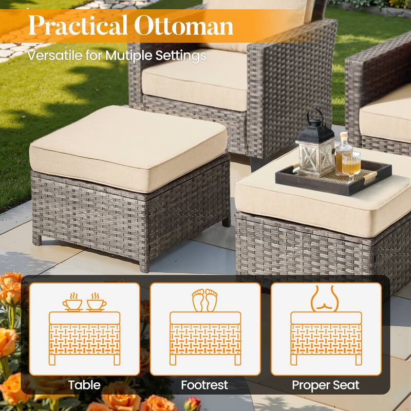 HOOOWOOO 7-piece Patio Furniture Wicker Sofa Conversation Set Fire Pit Table