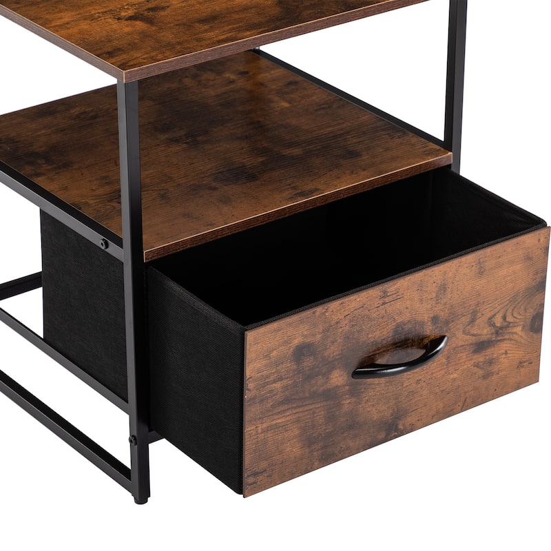 Iron Nightstand Shelf Storage with Fabric Drawer