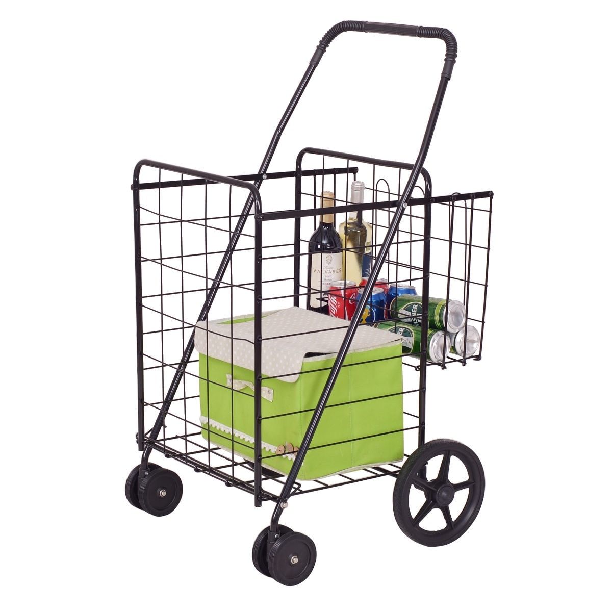 Folding Shopping Cart Heavy Duty Grocery Rolling Utility Cart with Handle  Silver