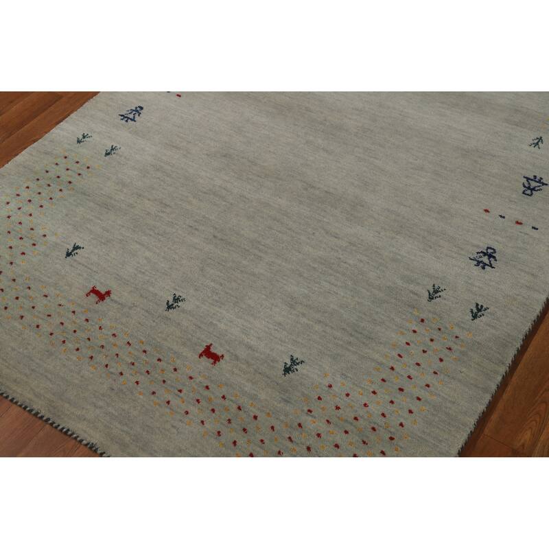 Hand Knotted Oriental 100% Wool Carpet Tribal Animal Pictorial Greys & Charcoal Gabbeh Area Rug - 5' 9'' X 4' 1''