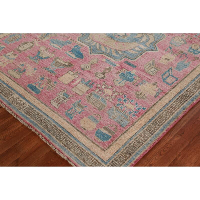 Hand Knotted Oriental 100% Wool Carpet Transitional Geometric Pink Oushak Area Rug - 7' 0'' X 5' 4''