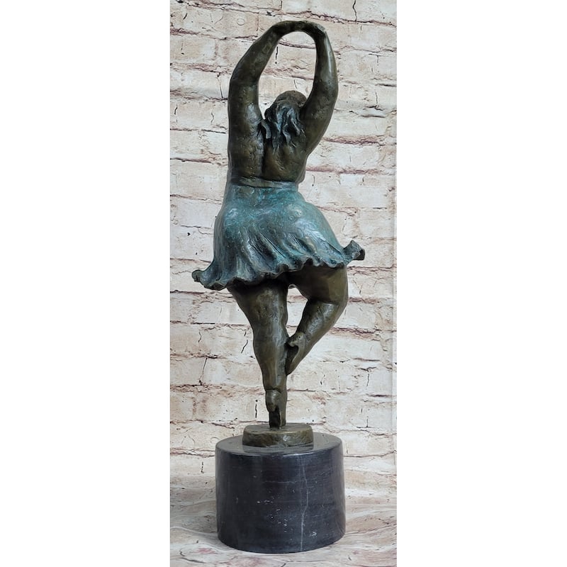 Pirouette Chubby Ballerina Dancer Full Figure Woman Bronze Statue Sculpture 20 Inches X 12 Inches