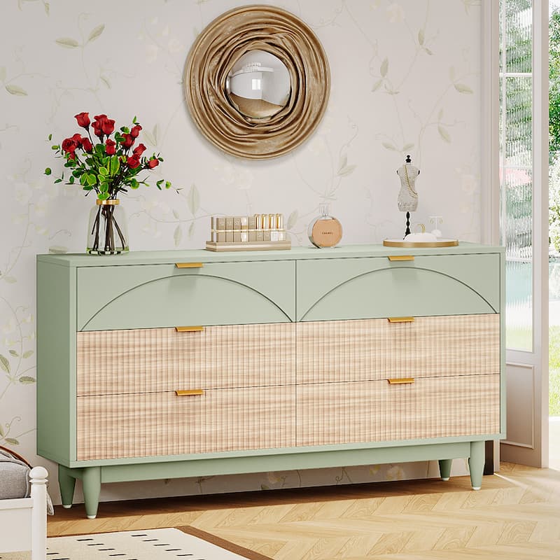 Modern 6-Drawer Dresser for Bedroom, 55 Inches Chest of Drawers