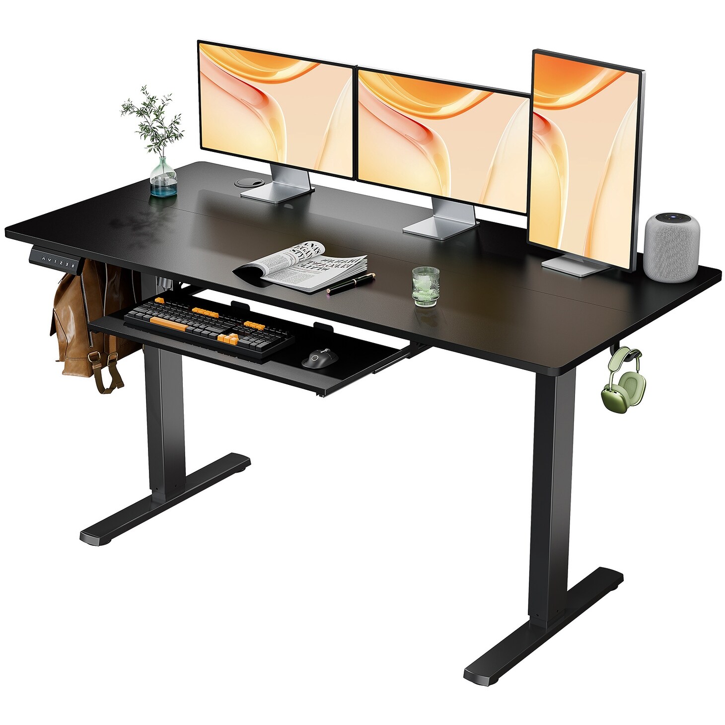 Electric Standing Home Office Desk with Keyboard Tray Large