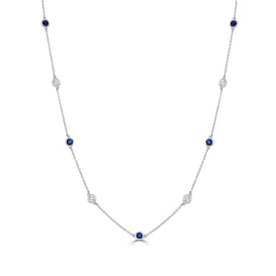 Joelle Collection Sapphire & Diamond Station Necklace 14K Gold