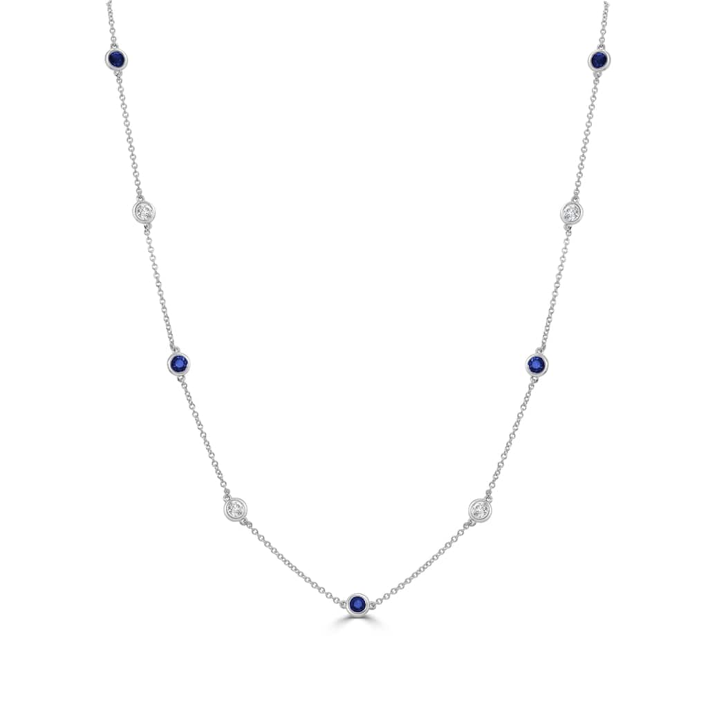Joelle Collection Sapphire & Diamond Station Necklace 14K Gold