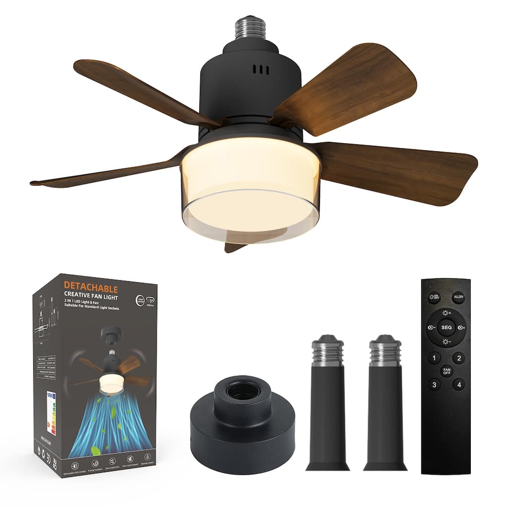 17.7 in. Indoor Socket Ceiling Fan Light with Remote, LED Light, 4 Fan Speeds, Dimmable, 3 Color Temperatures