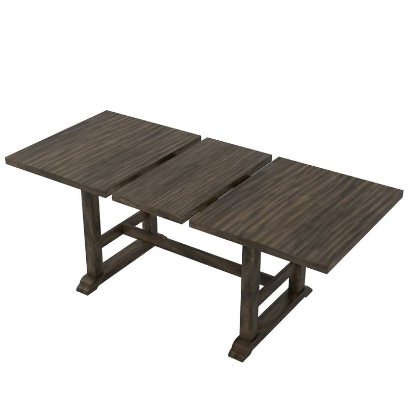 6-Piece Extendable Trestle Dining Table Set with Removable Leaf, Kitchen Set with Upholstered Chairs and Bench