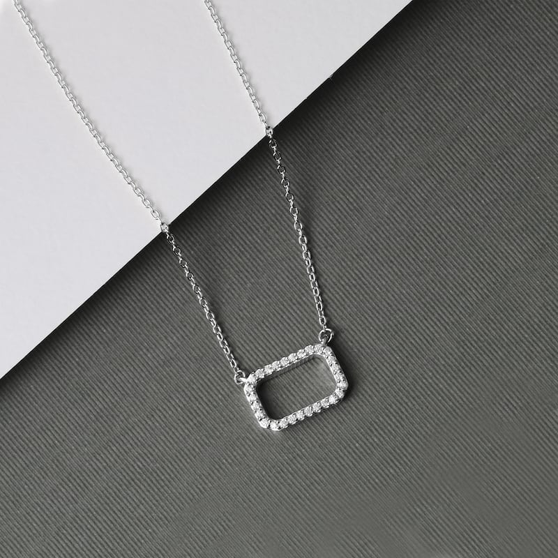 1/10ct Diamond Geometric Pendant Necklace in Silver for Women - Rectangle - White