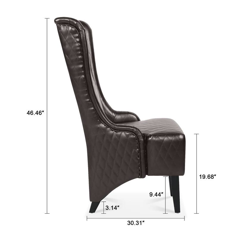 Faux Leather Wingback Chair with Wooden Legs and High Back Support