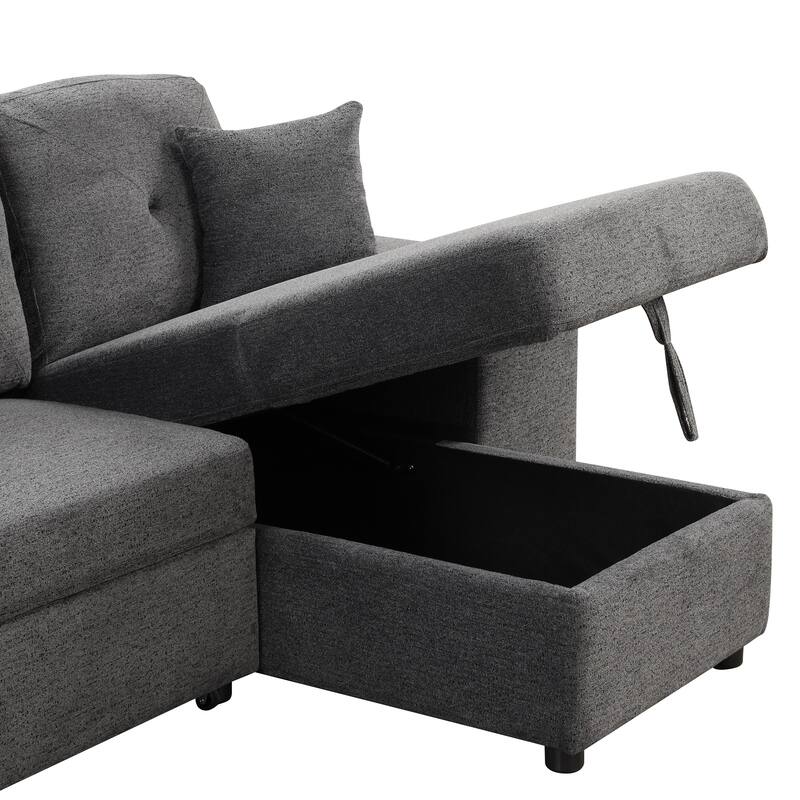 95" Velvet Sectional Sofa with Storage Chaise and 2 Stools and Reversible L-Shape Sofa Bed